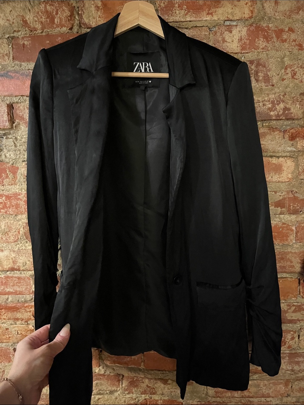 ZARA Black Satin Single-Button Blazer